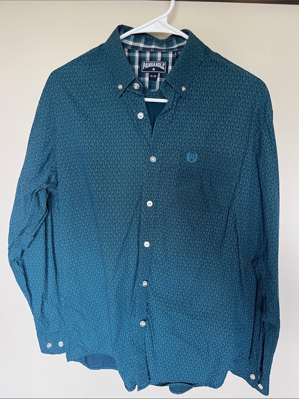 Panhandle Slim Teal Textured Long-Sleeve Button-Down Shirt